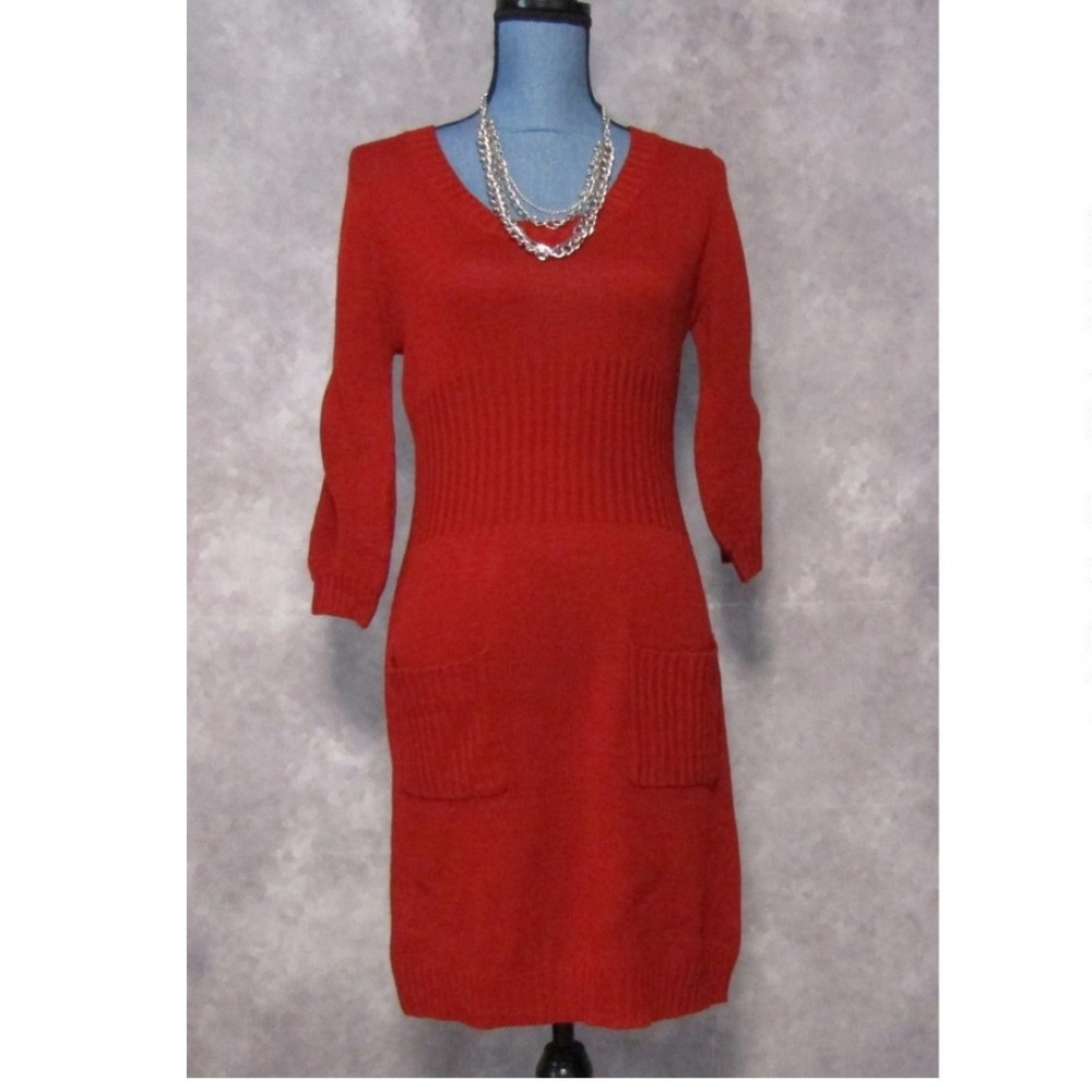 NWT She's Cool Red Knit Sweater Dress Pockets Sz L